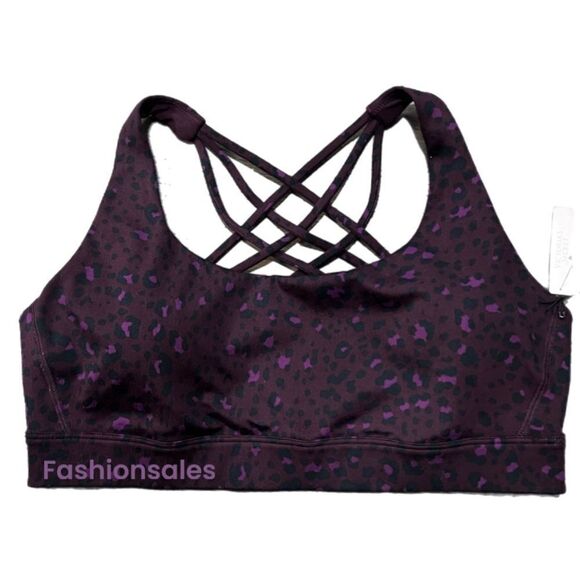 Victoria’s Secret Essentials Strappy Padded Sports bra Deep purple Leopard Small - Picture 7 of 7